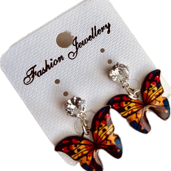 Cute Multicolor Resin Butterfly Rhinestone Enamel Fashion Dangle Earrings set - Picture 3 of 3